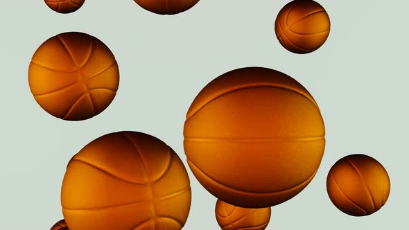 Many golden Basketball balls falling down on white background., Motion ...