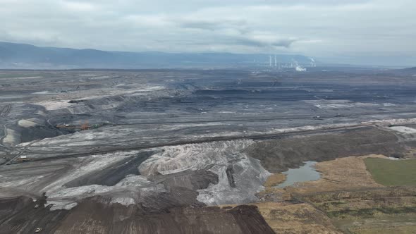Brown Coal Opencast Mine Giant Vrsany Aerial Video Shot View Open Pit Lignite Heavy Quarry Mining