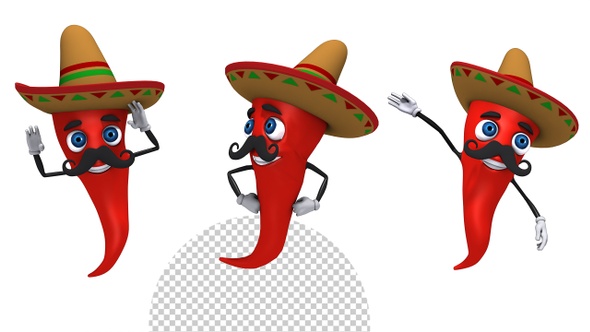Mexican Red Chilli Pepper Cartoon Character Dance (3-Pack)