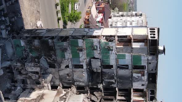 Vertical Video of a Destroyed Building in Borodyanka Ukraine alt