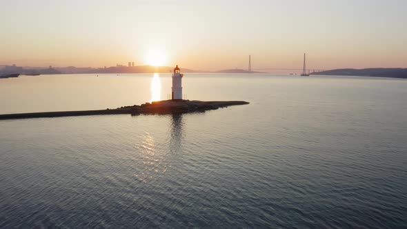 Drone View of the Old Tokarevsky Lighthouse at Dawn alt