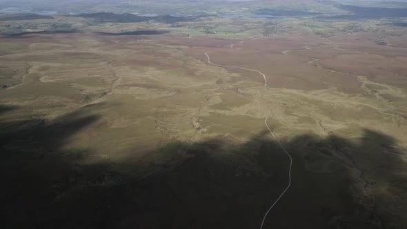 Aerial View Of Boardwalk Trail Through Fields And Blanket Bog. Cuilcagh Boardwalk Trail In Northern alt