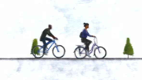 Couple on bicycles Stop Motion