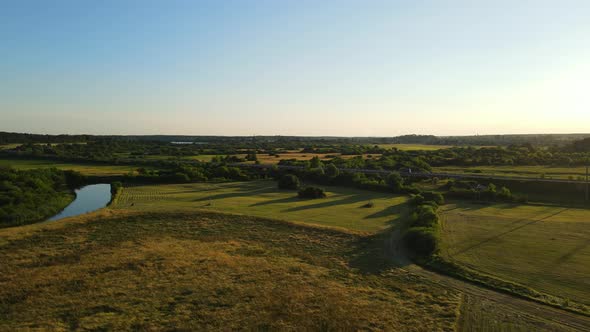 Countryside. Beautiful Nature. Fields And River