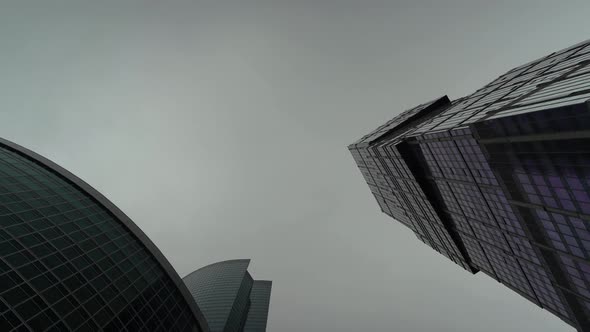 glass facade of business center. dolly camera shot