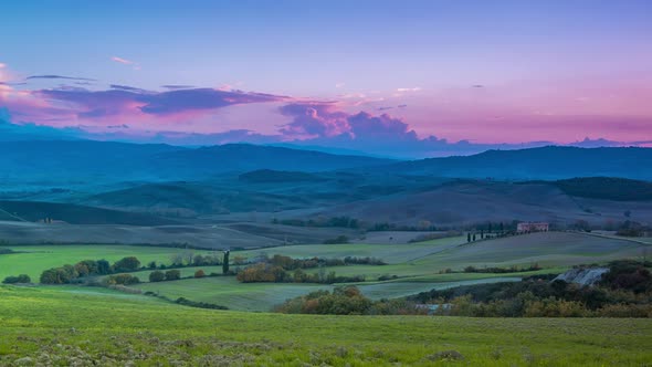 Evening over the Fields and Hills of Tuscany
