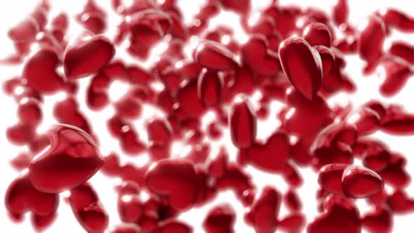 Red Spinning Hearts with White Background in  UHD Resolution with Alpha Matte - Seamless Loop