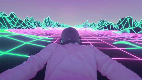 Astronaut Surrounded By Flashing Neon Lights alt