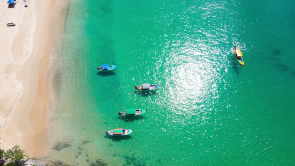 Aerial view Turquoise beach sea sand travel tourism concept. Seawater wave and surf on sandy alt