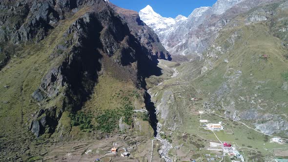 City of Badrinath state of Uttarakhand in India seen from the sky alt