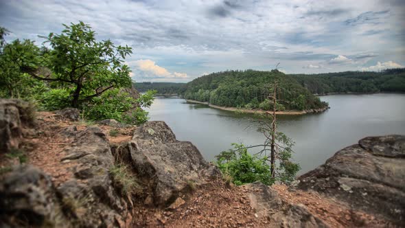 A view of a beautiful view of a dam in the Czech Republic. Time lapse