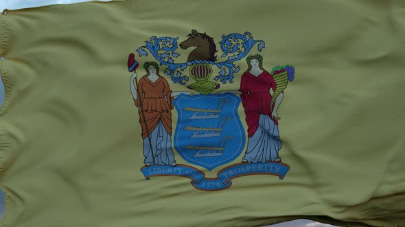 Flag of New Jersey Waving in the Wind Against Deep Beautiful Clouds Sky alt