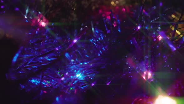 Motion Above Colorful Christmas Tree Tinsel Ornaments alt