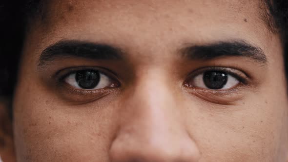 Closeup Black Male Eyes Looking at Camera Unrecognizable African American Man Poor Eyesight Guy alt