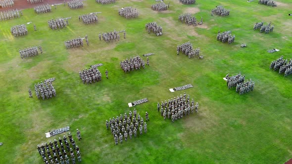Squads of Soldiers are Standing on the Green Field