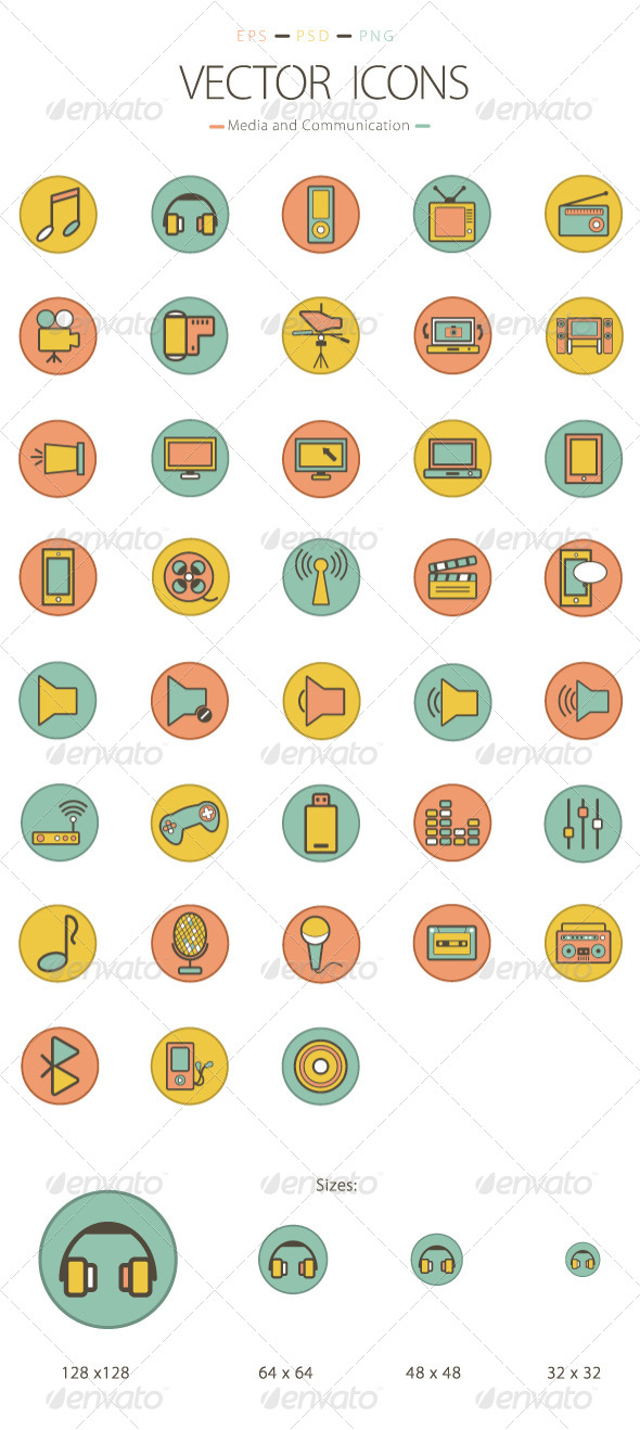 Set of 38 Media and Communication Icons - Media Icons