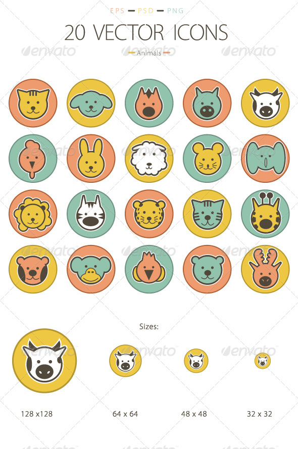 Set of 20 Animals Icons - Animals Characters