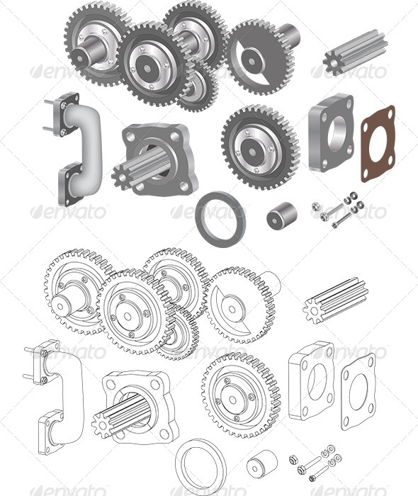 The Complete Set Mechanisms and Gears - Objects Vectors