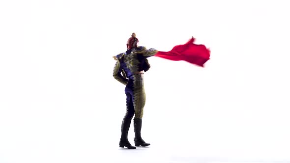 Handsome Toreador in Black Costume with Red Clothisolated Over White Studio Background alt