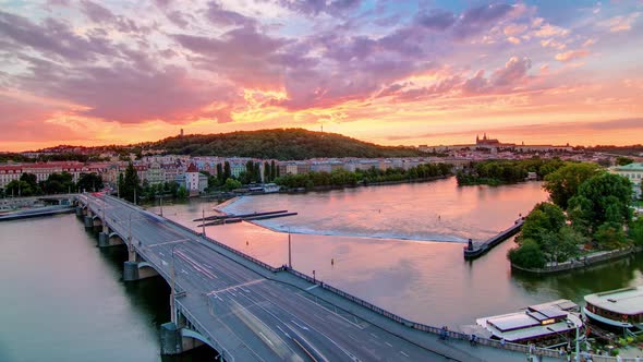 The View on Prague Hill Petrin Timelapse with Owl's Mills After Sunset with Beautiful Colorful Sky alt