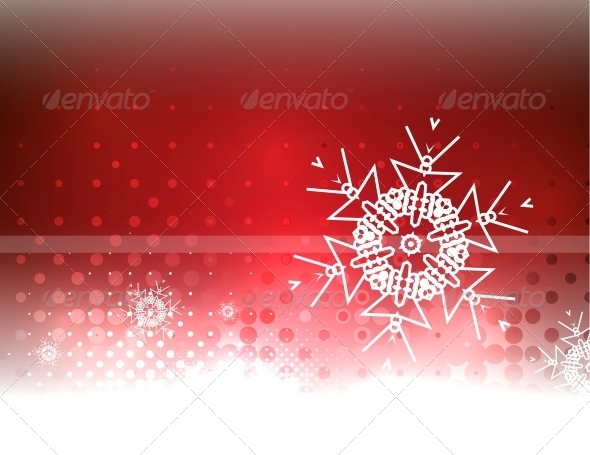 Abstract Red Sky and Snowflake Background - Christmas Seasons/Holidays