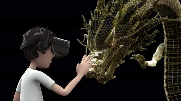 Virtual reality between man and dragon.