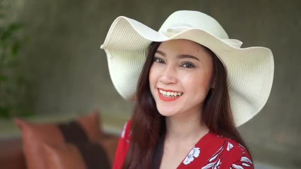 slow motion of happy woman smiling alt