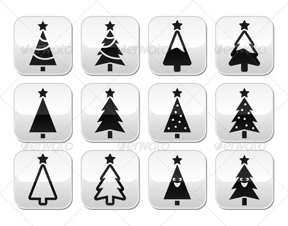Christmas Tree Buttons Set - Christmas Seasons/Holidays