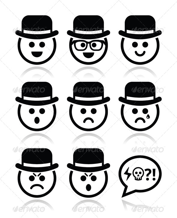 Man in Hat Faces Vector Icons Set - People Characters