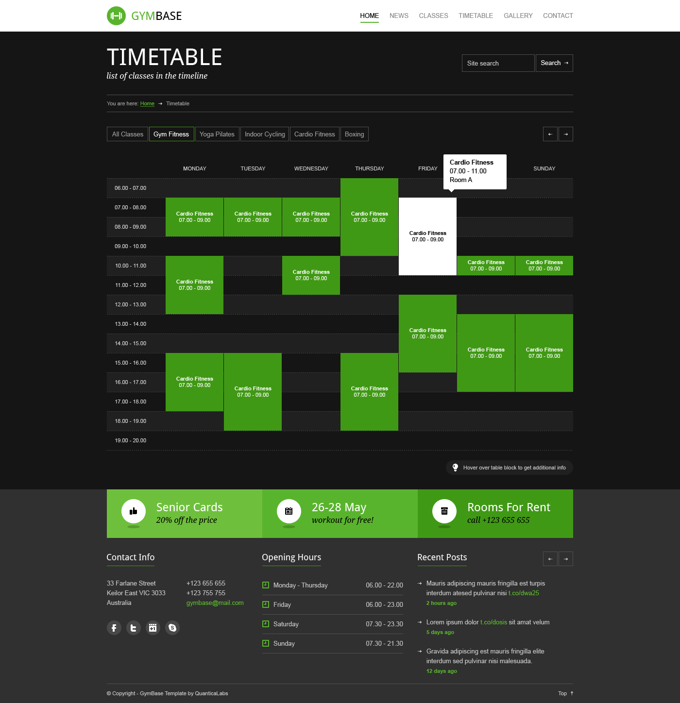 fitness timetable template