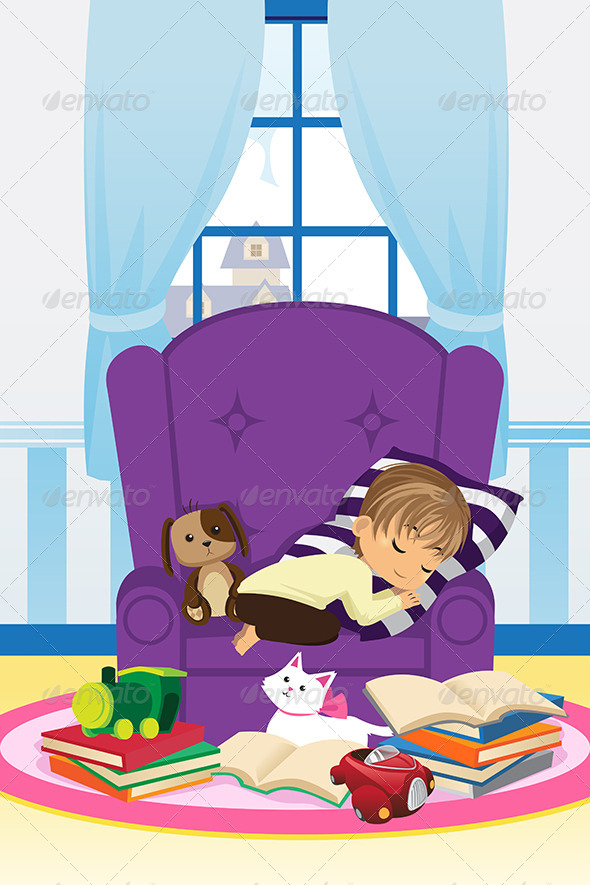 Sleeping Boy with Books - People Characters