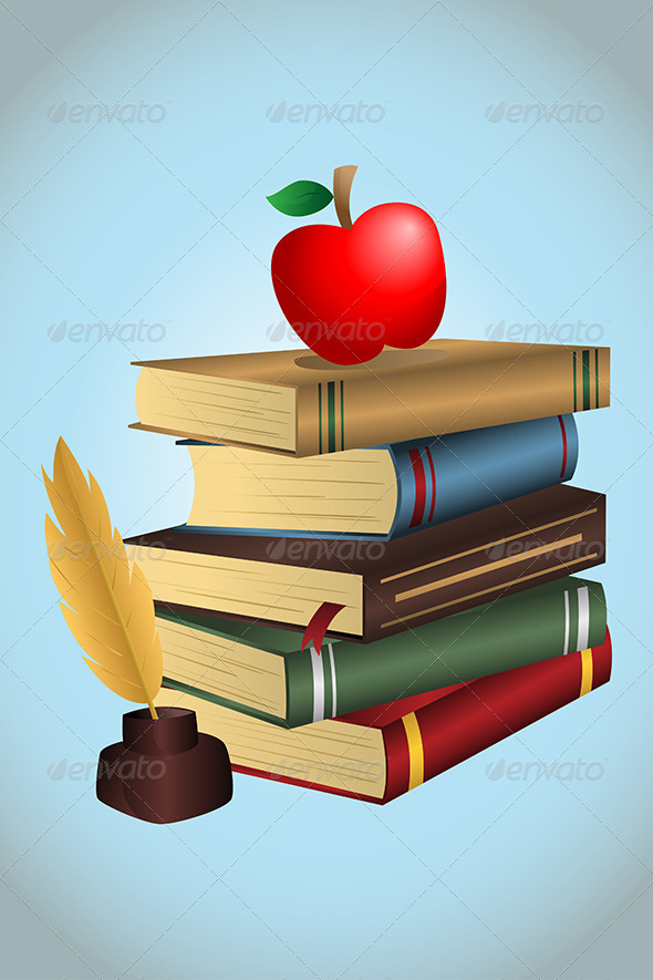 Books and Apple - Objects Vectors