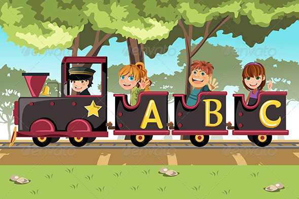 Kids Riding Alphabet Train - People Characters