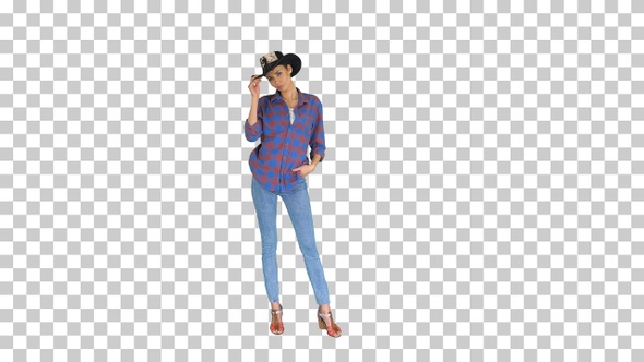 American Woman Cowgirl Posing to Camera, Alpha Channel alt