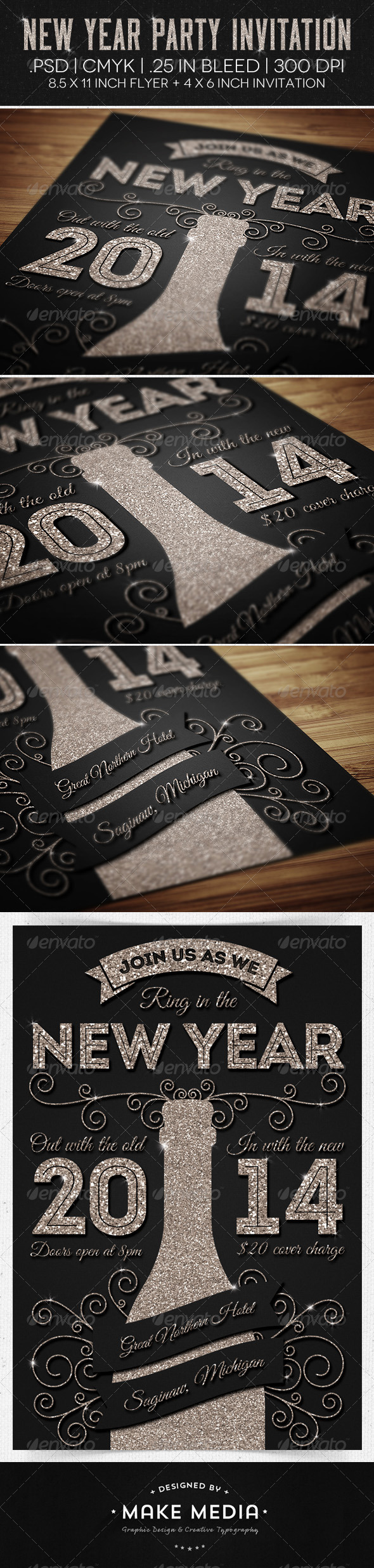 New Year Party Flyer & Invitation - Holiday Greeting Cards