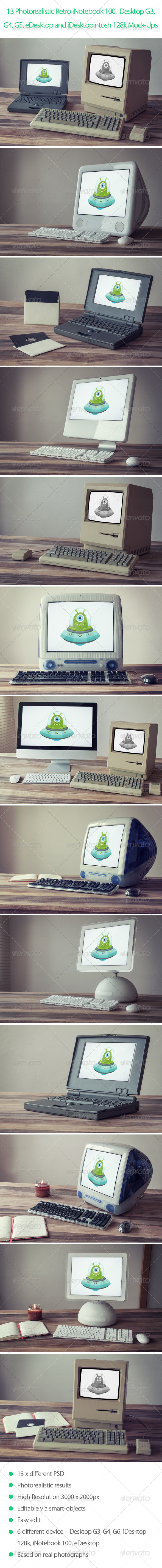 13 Retro Desktop and Notebook Mock-Up - Displays Product Mock-Ups