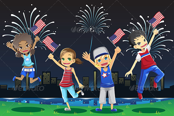 Kids Celebrating Fourth of July - Seasons/Holidays Conceptual