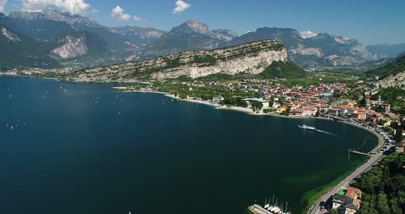 Beauty Aerial Landscape of Lake Garda Italy with Linfano and Torbole City