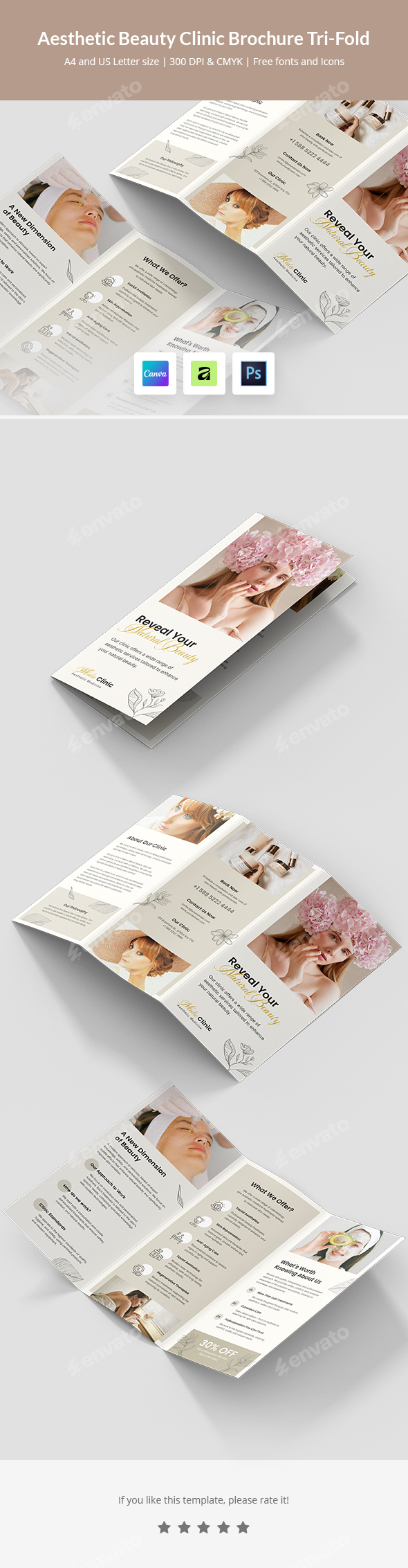 Aesthetic Beauty Clinic Brochure Trifold Template