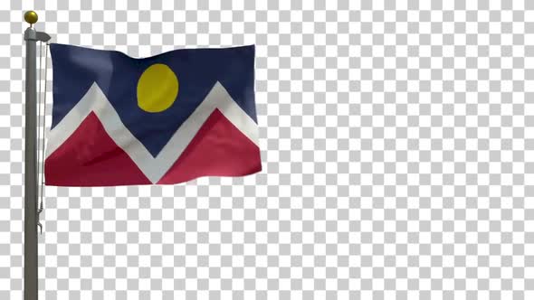 Denver City Flag (Colorado) on Flagpole with Alpha Channel - 4K alt