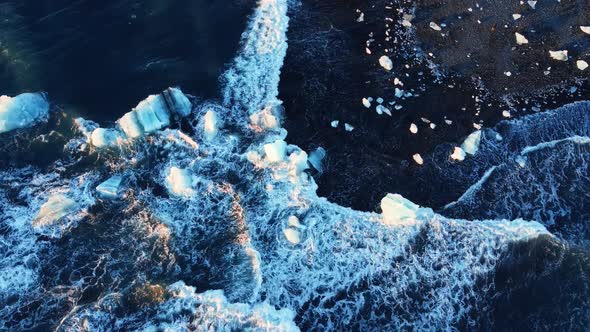 Iceland Beautiful Nature Sunset Landscape Big Ice Formation at Ocean Volcanic Beach Pure Blue alt