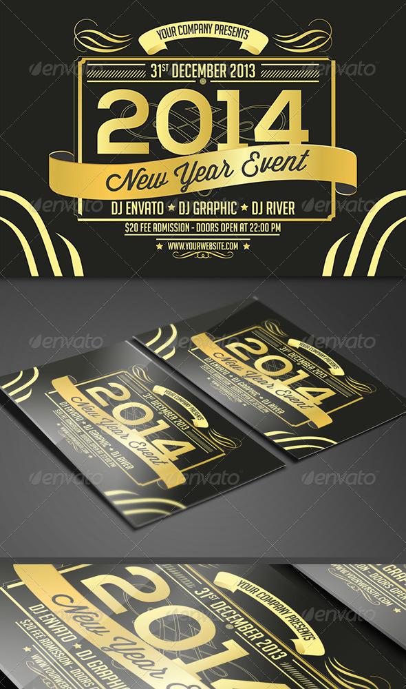 New Year Gold Stamp Flyer/Card - Holidays Events