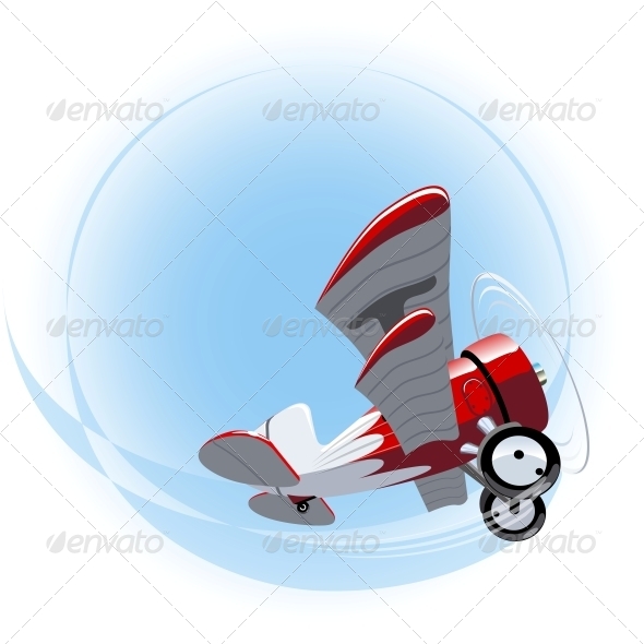 Vector Cartoon Biplane - Man-made Objects Objects