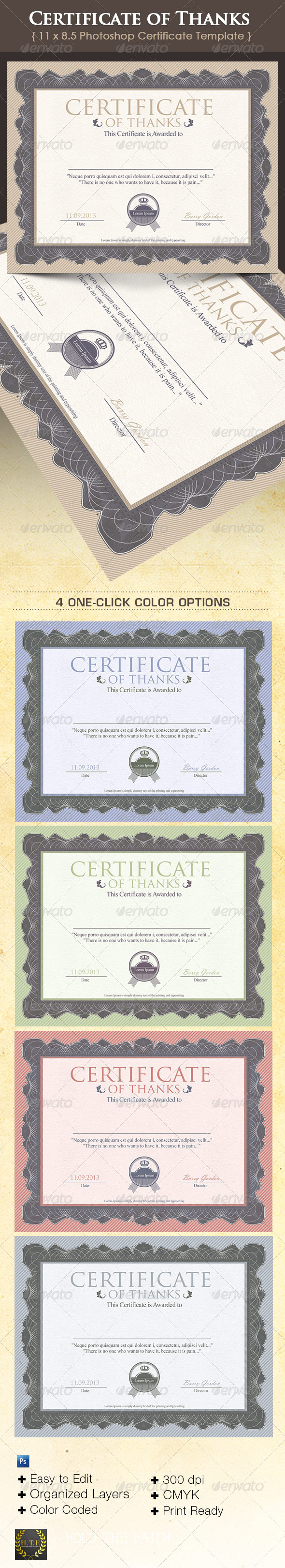 Certificate of Thanks - Miscellaneous Print Templates