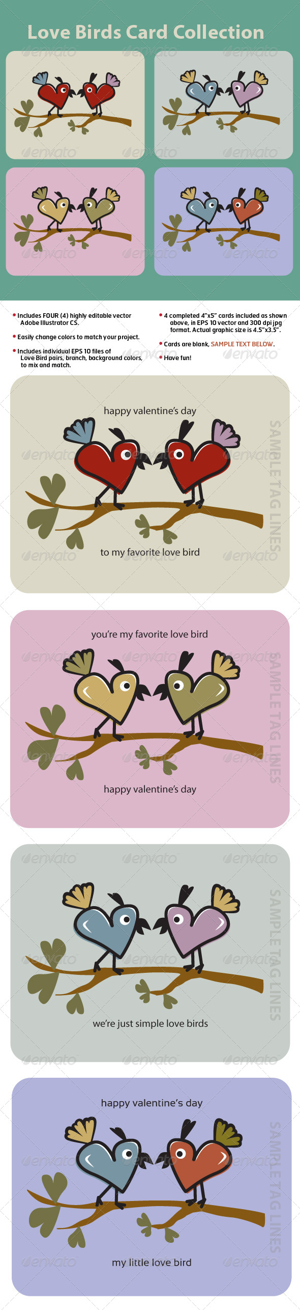 Love Birds Card Collection - Valentines Seasons/Holidays
