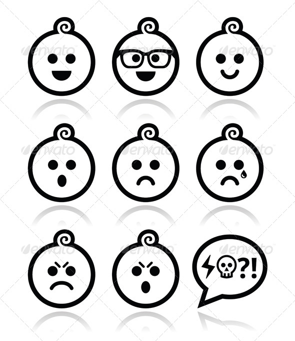 Baby Boy Faces, Avatar Vector Icons Set - People Characters