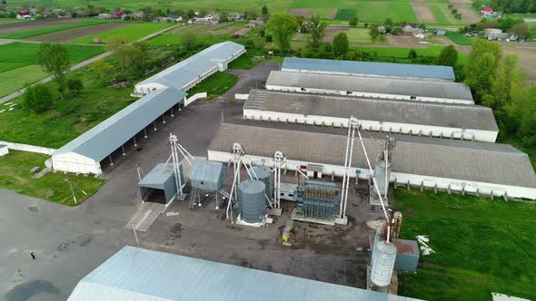 Aerial View of a Farm with an Elevator on the Territory