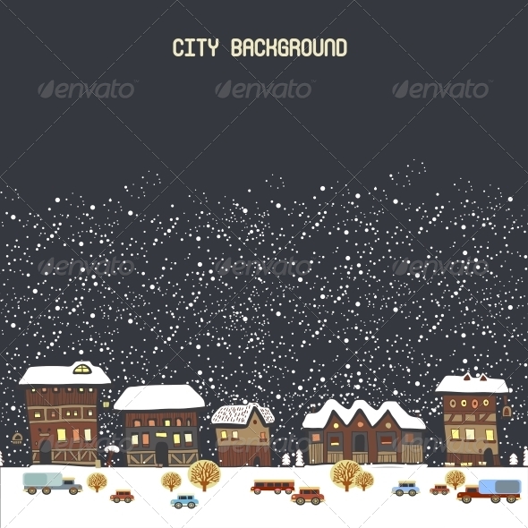 Vector Illustration with Winter City - Backgrounds Decorative