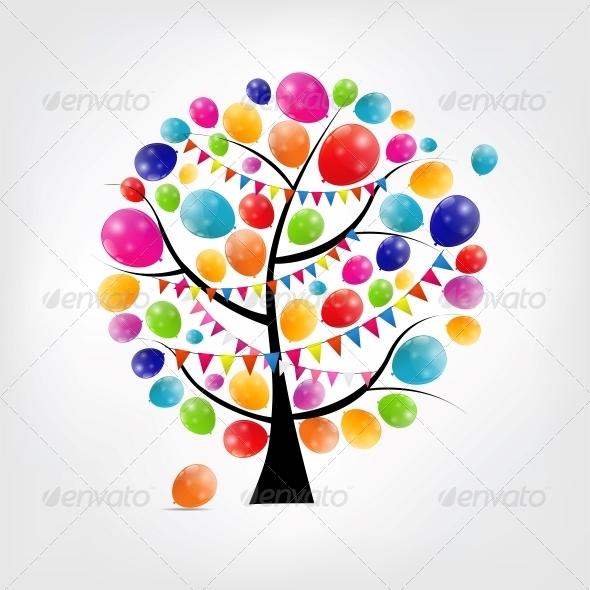 Color Glossy Balloons Tree Background - Birthdays Seasons/Holidays
