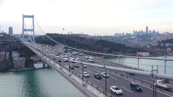 Istanbul Bosphorus Bridge And Traffic Side Aerial View 3 alt